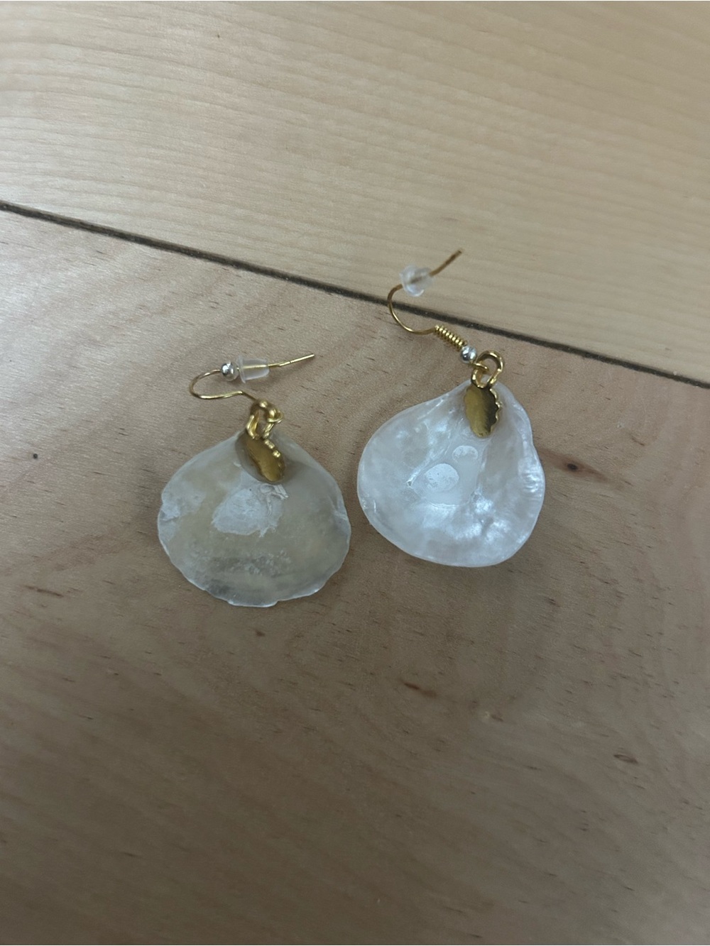 Gold Hook White Shell Drop Earrings - Picture 2 of 2
